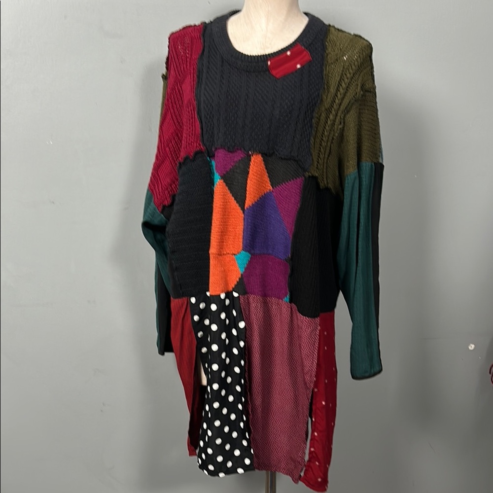 Vintage Jackie Loves John Colorful Patchwork Sweater Cotton Silk Blend one size